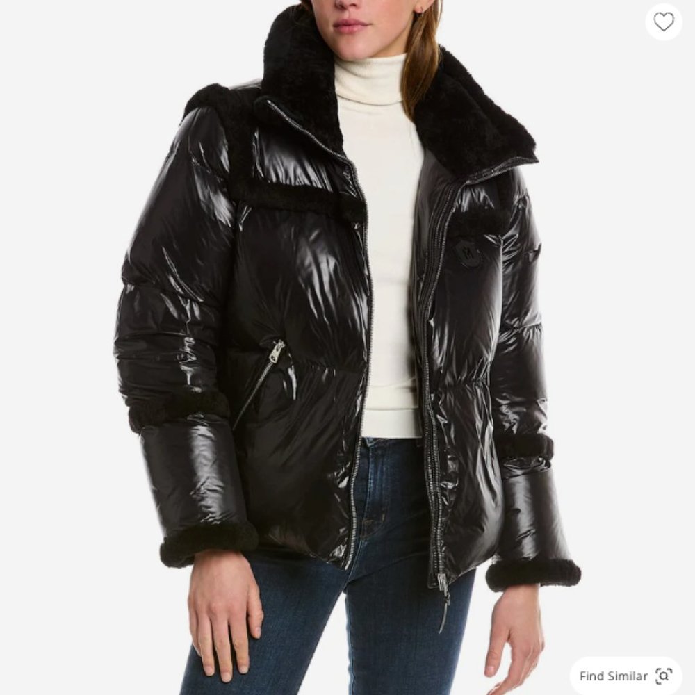 NWT Mackage MIYA-R Puff Down Jacket with Shearling Trim Black